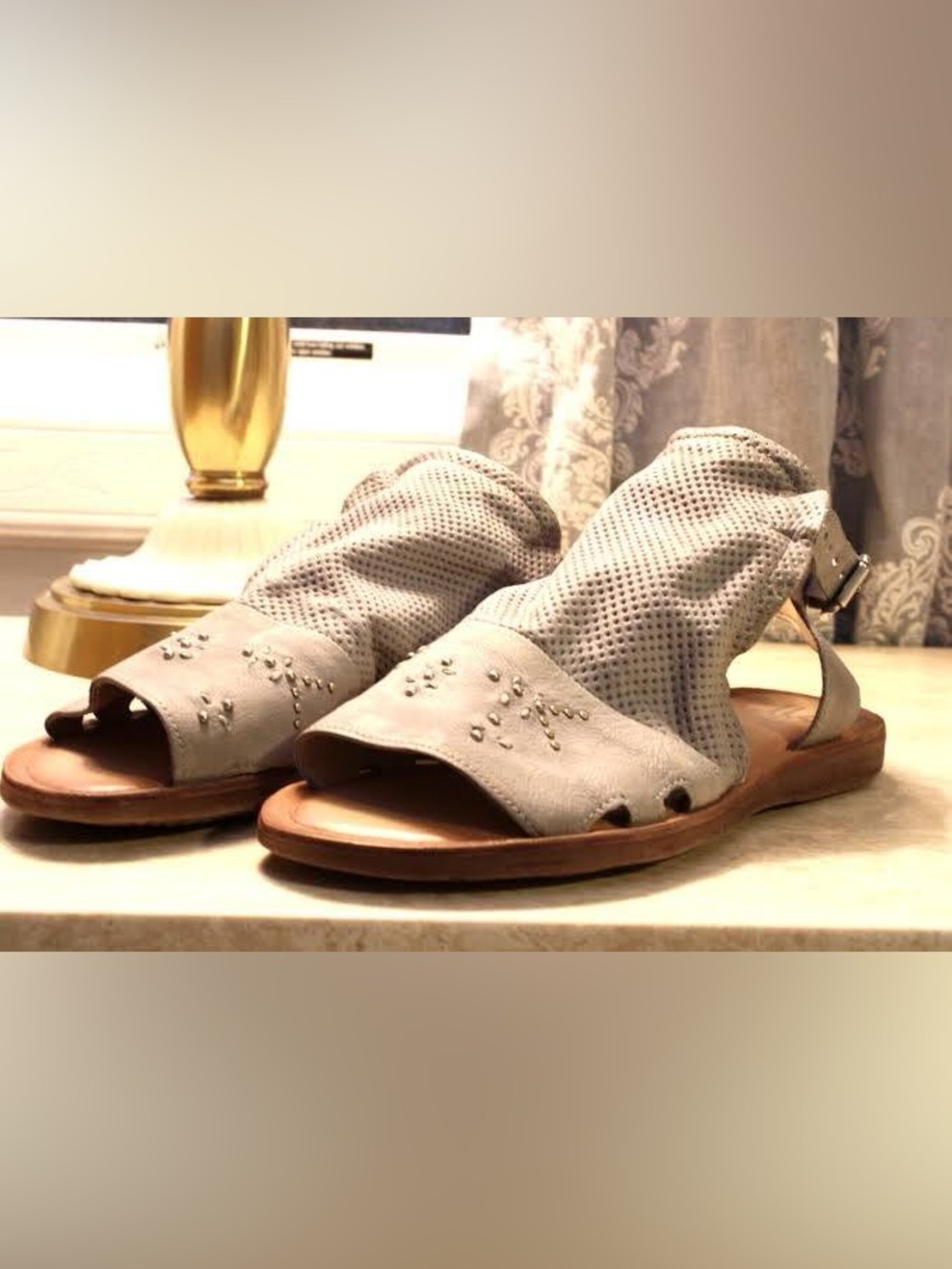 Miz Mooz Fifi Leather Ankle-Strap Sandals – Linen – EU 40